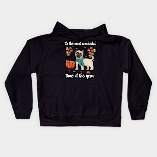 Pug Dog Autumn Fall Most Wonderful Time Maple Gift Kids Hoodie